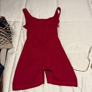 Red Bodysuit for working out. Scrunching at the bum for that flattering look.